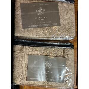 Clever Carriage Tan Beige Finely Quilt Stitched Standard Shams  H101035